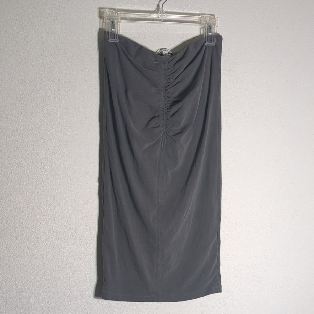 James Perse Womens Strapless Mini Dress Knit Grey Cotton Gathered Neutral Medium